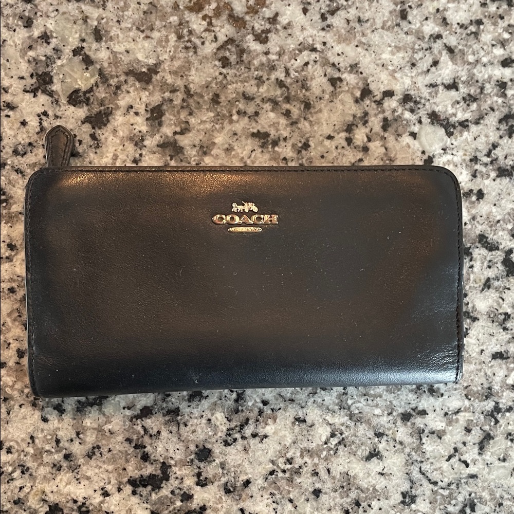 Coach Black Leather Zip-Around Wallet
